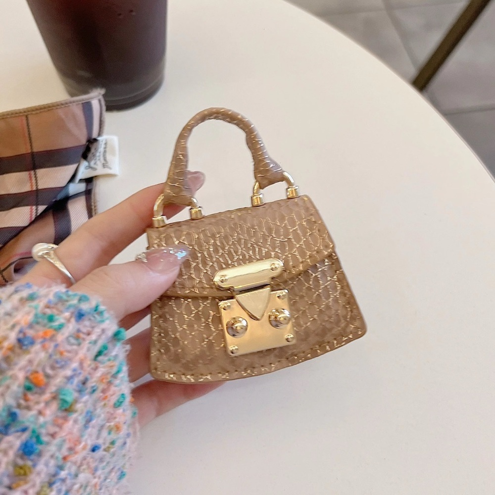 Elegant Micro Mini Top Handle Bag Taupe w/ Gold Hardware- Fits AirPods Lipstick